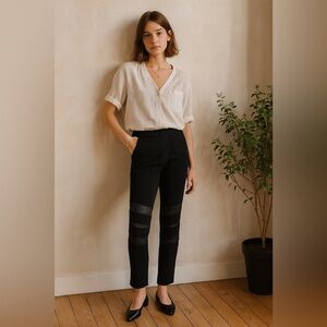 MAJE Black Lace Panel Women's Crossover Pants